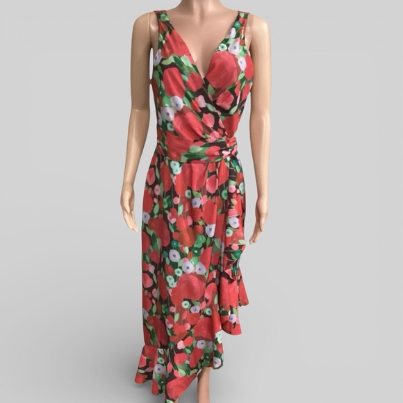 Hutch Floral Wrap Asymmetrical Dress Ruffles V Neck Size Medium - Picture 6 of 11